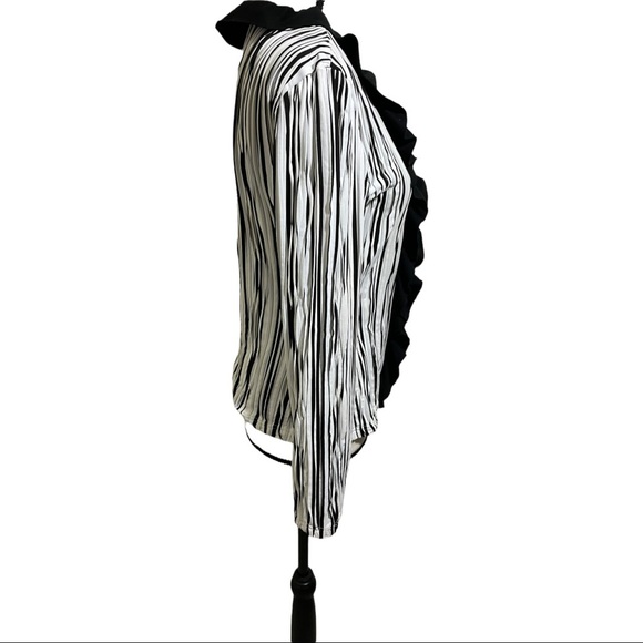 Samuel Dong zipper front ruffle pleated black and white cardigan blouse Small - Picture 4 of 9